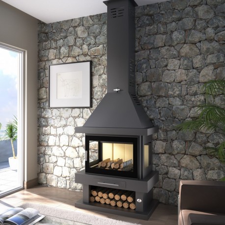 Chimenea de leña frontal 3 caras doble combustión FM C-203