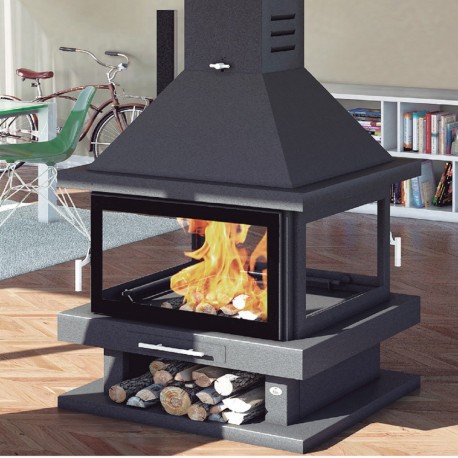 Chimenea de leña central a 4 caras con 2 puertas FM C-204