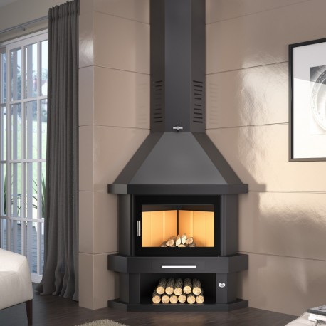 Chimenea de leña de rincón doble combustión FM C-200-R