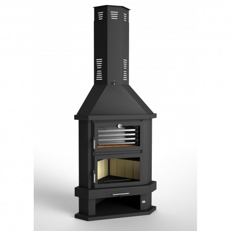 Chimenea de leña de rincón con horno doble combustión FM C-200-H