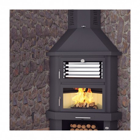 Chimenea de leña de rincón con horno doble combustión FM C-200-H