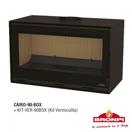 Estufa de leña con cristal serigrafiado negro BRONPI CAIRO 90 BOX - Interior vermiculita