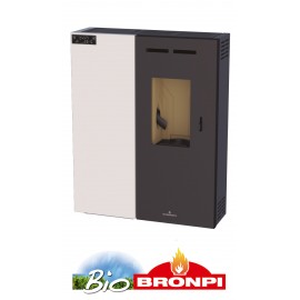 Estufa de pelletsS 7 kw extraplana y medidas reducidas BRONPI MINERVA SLIM color marfil
