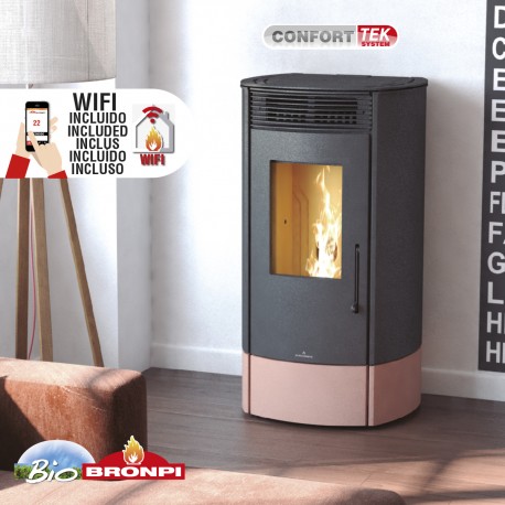 Estufa de pellets 9 kw color negro con WIFI incluido de serie BRONPI TREBOL color nude