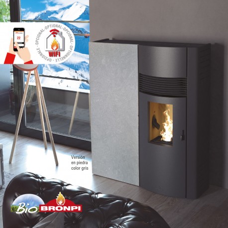 Estufa de pellets 11kw extraplana BRONPI ADRY versión piedra color gris