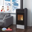 Estufa mixta leña/pellets 11 kw BRONPI HYBRID con piedra color gris y cristal VISIÓN