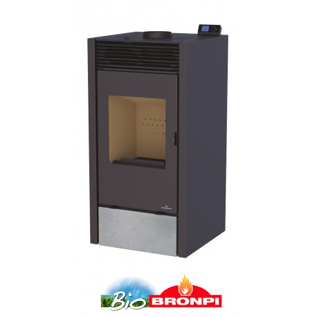 Estufa mixta leña/pellets 11 kw BRONPI HYBRID con piedra color gris