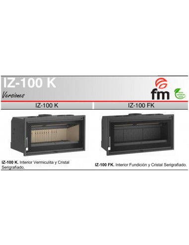 Insertable de leña panorámico triple combustión y cristal serigrafiado FM IZ-100 K