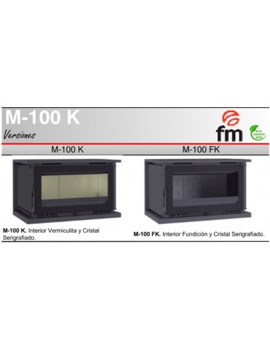 Estufa de leña para colgar con 2 ventiladores y cristal serigrafiado FM M-100 FK