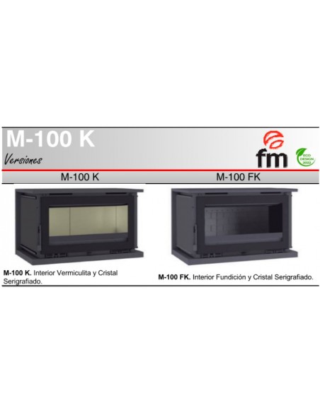 Estufa de leña para colgar con 2 ventiladores y cristal serigrafiado FM M-100 FK