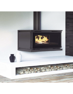 Estufa de leña para colgar con 2 ventiladores y cristal serigrafiado FM M-100 K