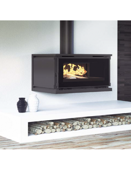 Estufa de leña para colgar con 2 ventiladores y cristal serigrafiado FM M-100 K