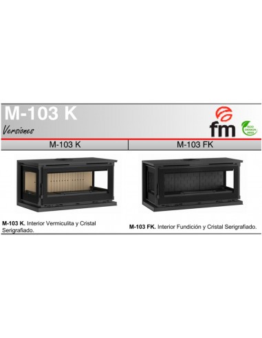 Estufa de leña para colgar 3 cristales con 2 ventiladores FM M-103 K