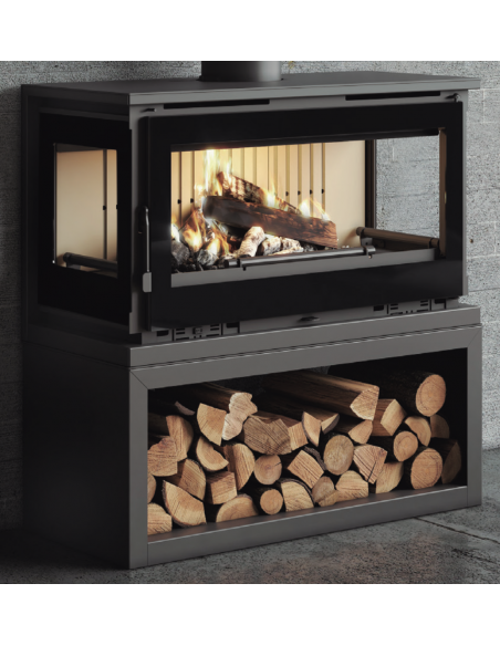 Estufa de leña frontal 3 cristales con leñero FM M-103 LK