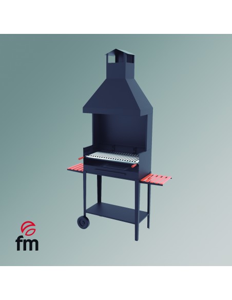 Barbacoa de carbón y leña vista FM, mueble con ruedas, BV-84
