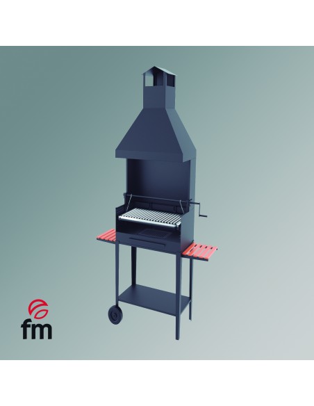 Barbacoa de carbón y leña FM, mueble con ruedas y elevador, BVE-64