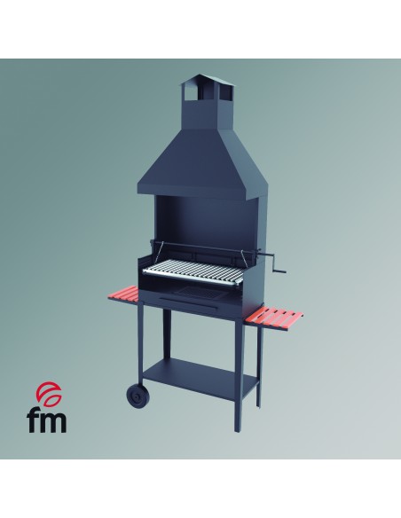 Barbacoa de carbón y leña FM, mueble con ruedas y elevador, BVE-84