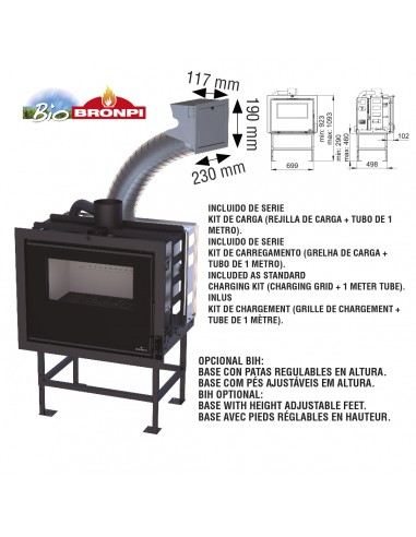 Insertable híbrido de leña y pellet Bronpi INSERT HYBRID