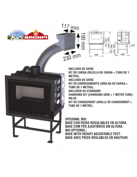 Insertable híbrido de leña y pellet Bronpi INSERT HYBRID