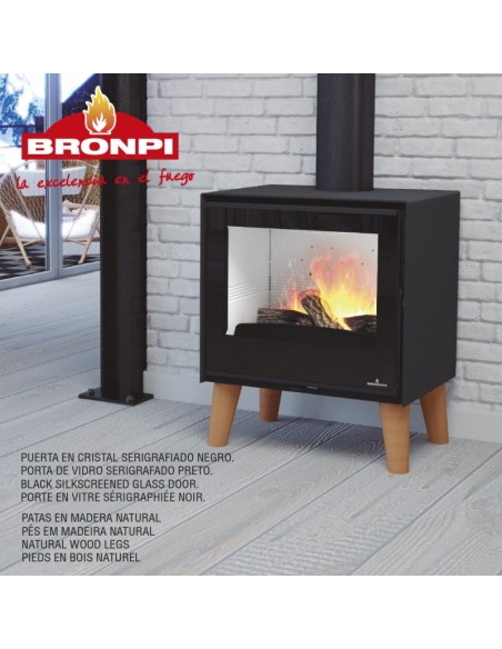 Estufa Bronpi Arus con patas de madera e interior Firetek_1