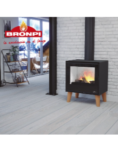 Estufa Bronpi Arus con patas de madera e interior Firetek