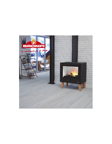 Estufa Bronpi Arus con patas de madera e interior Firetek