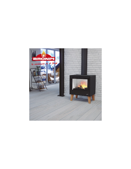 Estufa Bronpi Arus con patas de madera e interior Firetek