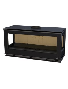 BRONPI CAIRO 110 3C BOX Estufa de leña 3 caras con cristal serigrafiado negro vermiculita