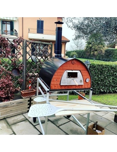 PIZZA FEESTPIZZONE 70x90, Houtgestookte oven met vuurvaste stenen en thermometer aan de voorzijde