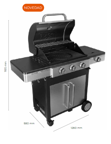 Barbecue à gaz BLACK+DECKER BXOG12950E avec 3...