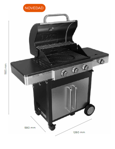 BLACK+DECKER BXOG12950E Gasgrill mit 3 Brennern + 1