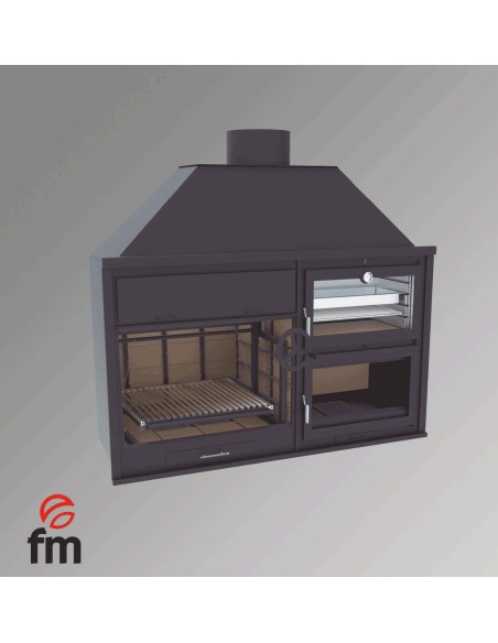 FM FUSION 200 E, Grill mit Lift und FM Holzofen, sichtbar und eingebaut